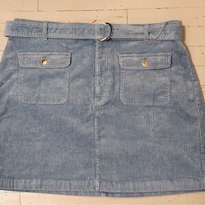 LOFT Light Blue Corduroy Mini Skirt with Belt and Patch Pockets